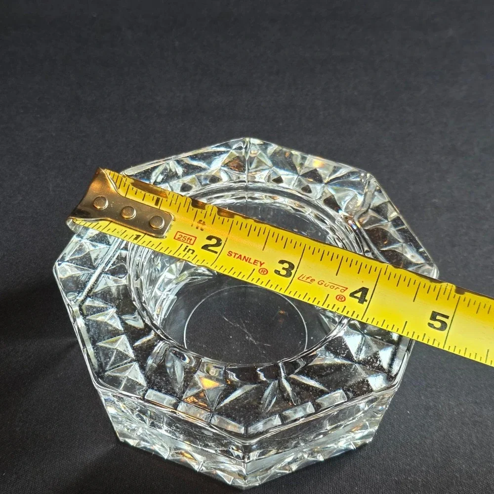 Vintage French‎ Crystal Octagon Diamond Cut Trinket Dish Tea Light Candle Holder
